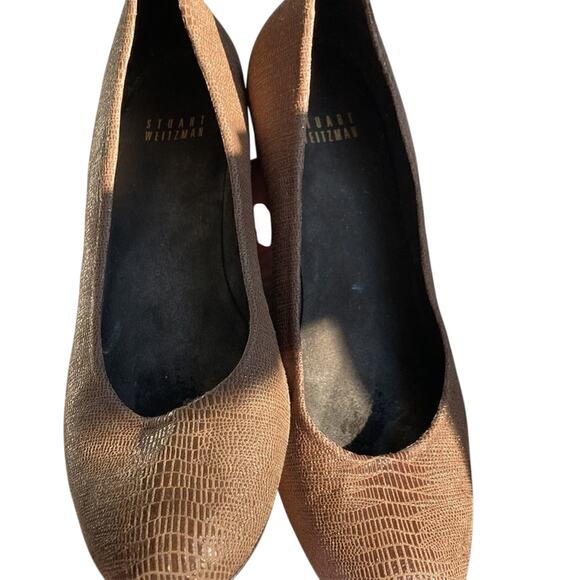 Brown Stuart Weitzman Faux Alligator Printed Wedges Art Deco Boho Western South - Picture 3 of 9